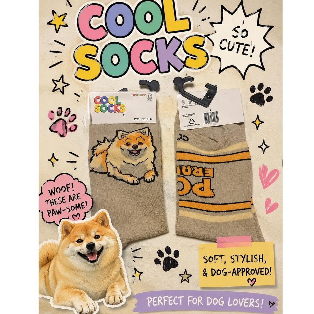 Cool Socks Pomeranian Dog Novelty Crew Socks New‎ (2)